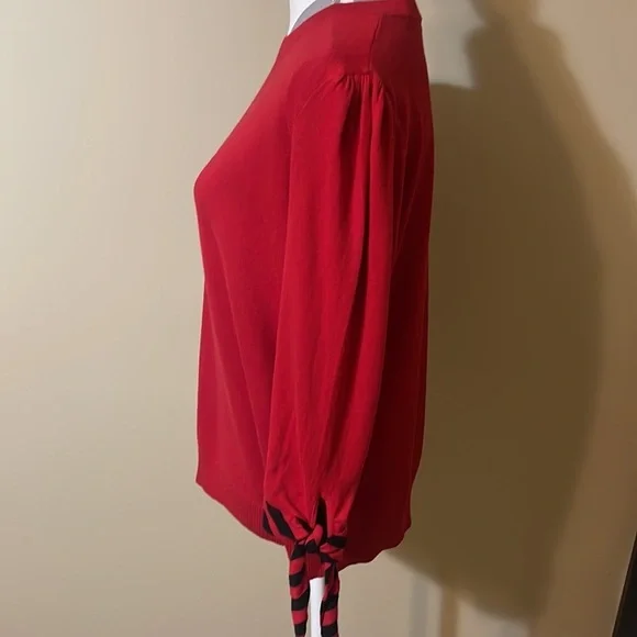 Red Ralph Lauren Top with Black & Red Sleeve Ties Size Large - Picture 3 of 6